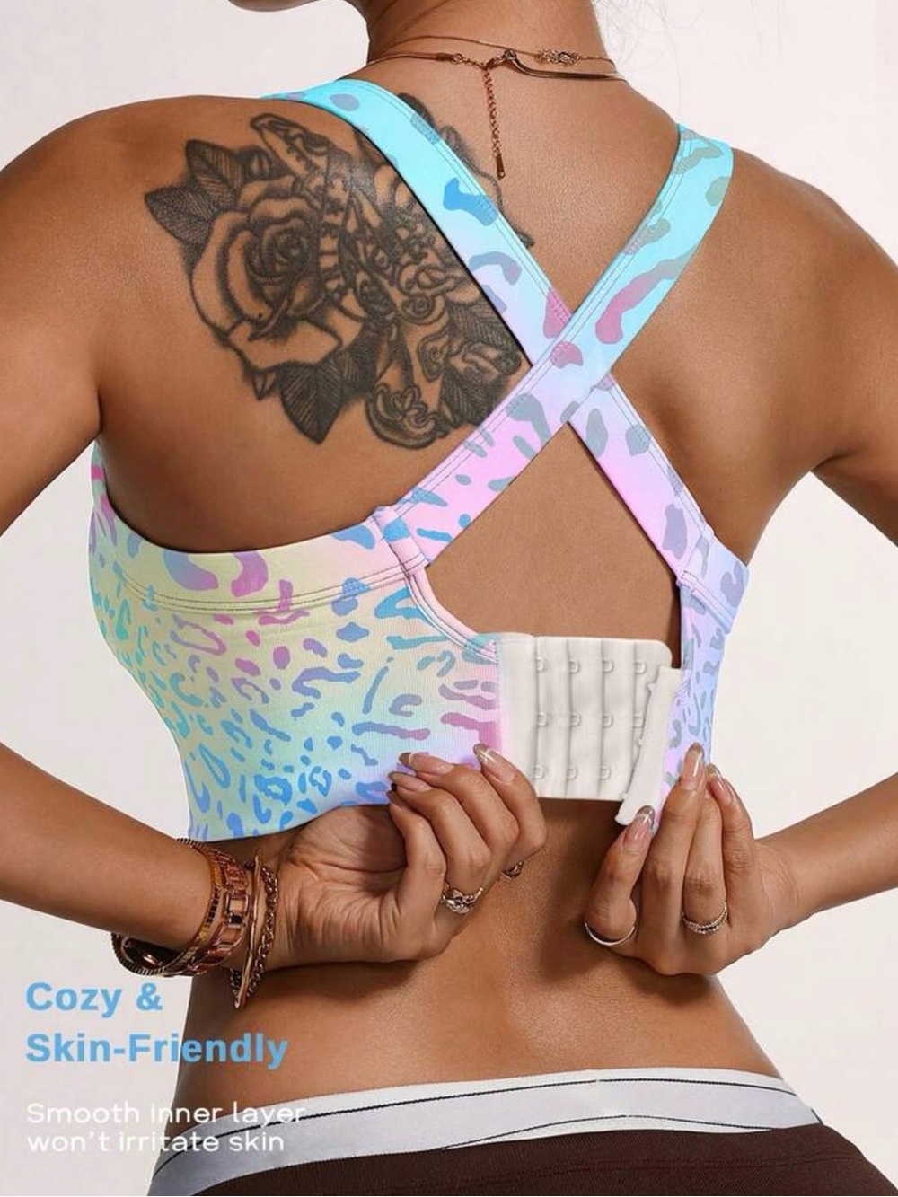 Pastel Leopard Print Cross Back Sports Bra – Size Small - Picture 2 of 7
